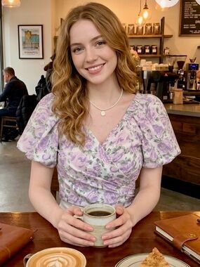 Floral Lavender Puff-Sleeve Wrap Top